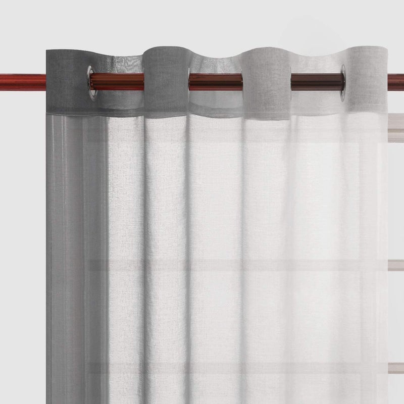DWCN Grey Faux Linen Ombre Sheer Curtains - Semi Voile Gradient Grommet Top Curtains for Bedroom and Living Room, Set of 2 Window Curtain Panels, 52 x 84 Inches Long - Image 4